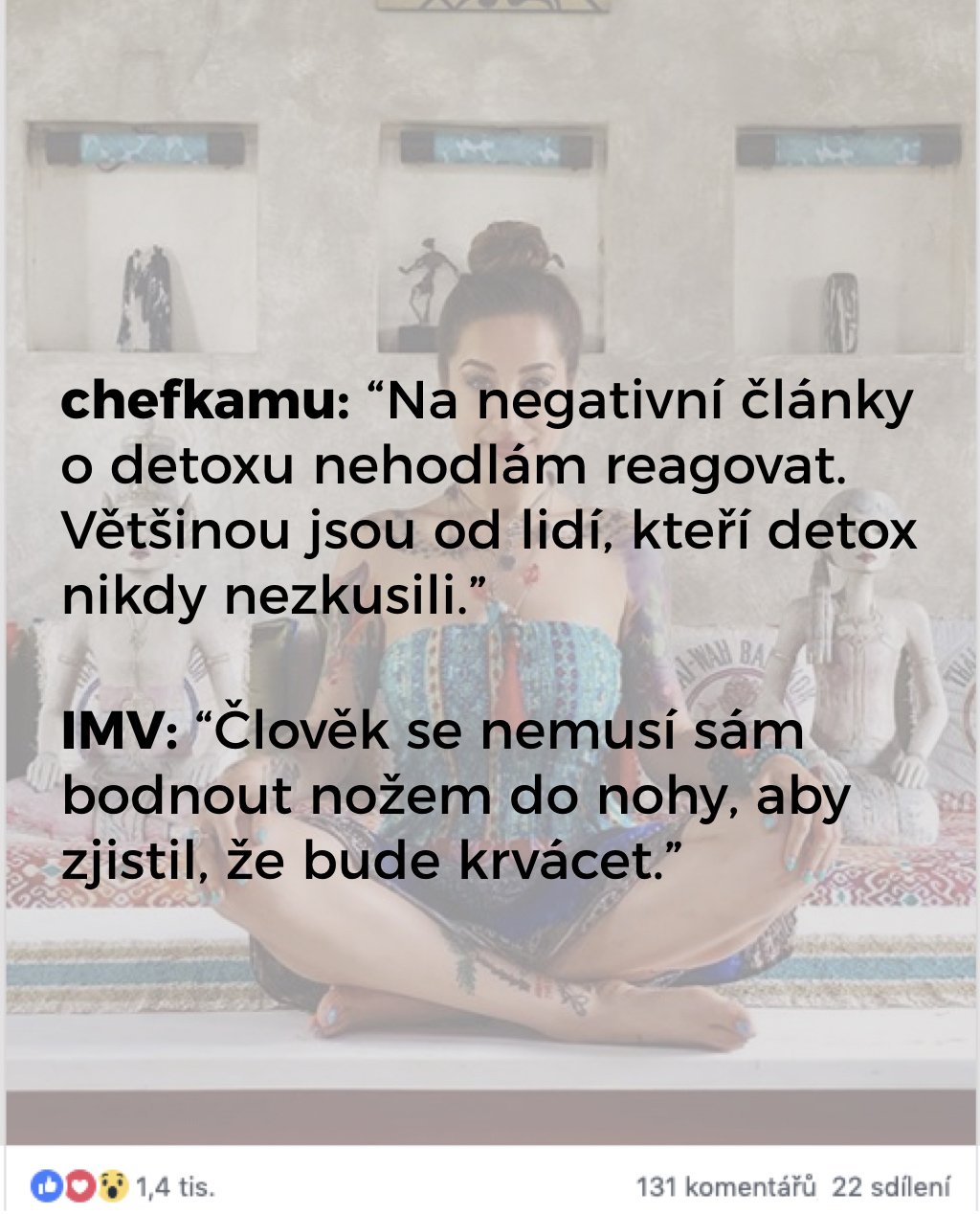 Chef Kamu na negativní články o detoxu nehodlá reagovat :(